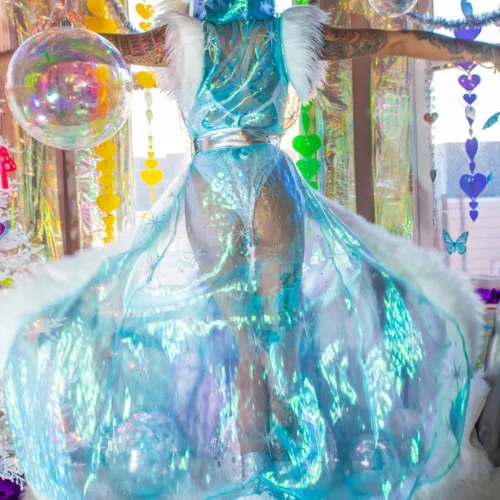 J. Valentine Music Festival Wear Organza Snowflake Fur Trimmed Duster 10 J. Valentine Music Festival Wear Organza Snowflake Fur Trimmed Duster