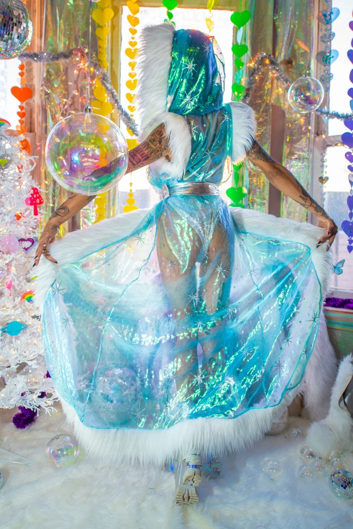 J. Valentine Music Festival Wear Organza Snowflake Fur Trimmed Duster 6 J. Valentine Music Festival Wear Organza Snowflake Fur Trimmed Duster