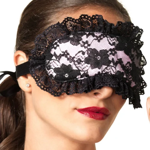 Leg Avenue Lace & Pink Satin Mask & Wrist Cuffs Bondage Set Lingerie