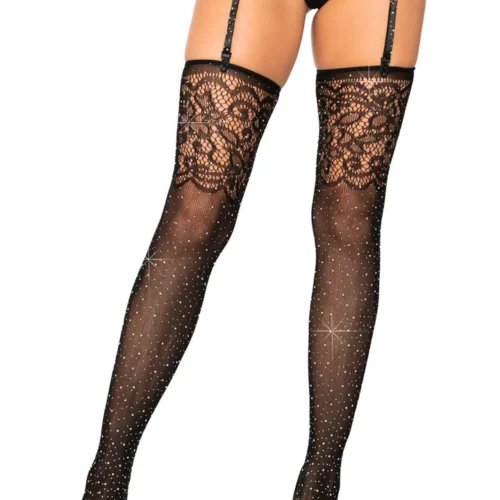 Leg Avenue Rhinestone Lace Top Fishnet Stockings Hosiery