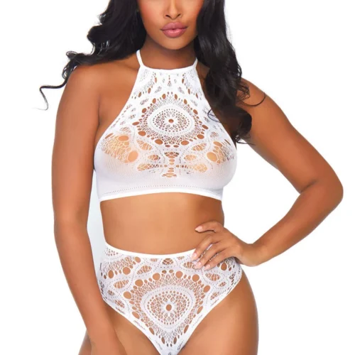 Leg Avenue Lingerie Crochet Lace Halter Bra And Panty