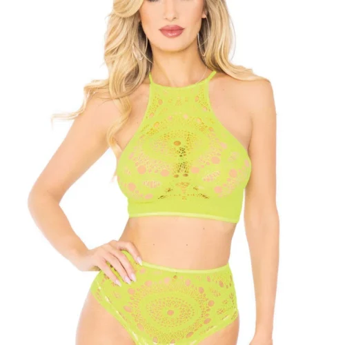 Leg Avenue Lingerie Crochet Lace Halter Bra And Panty