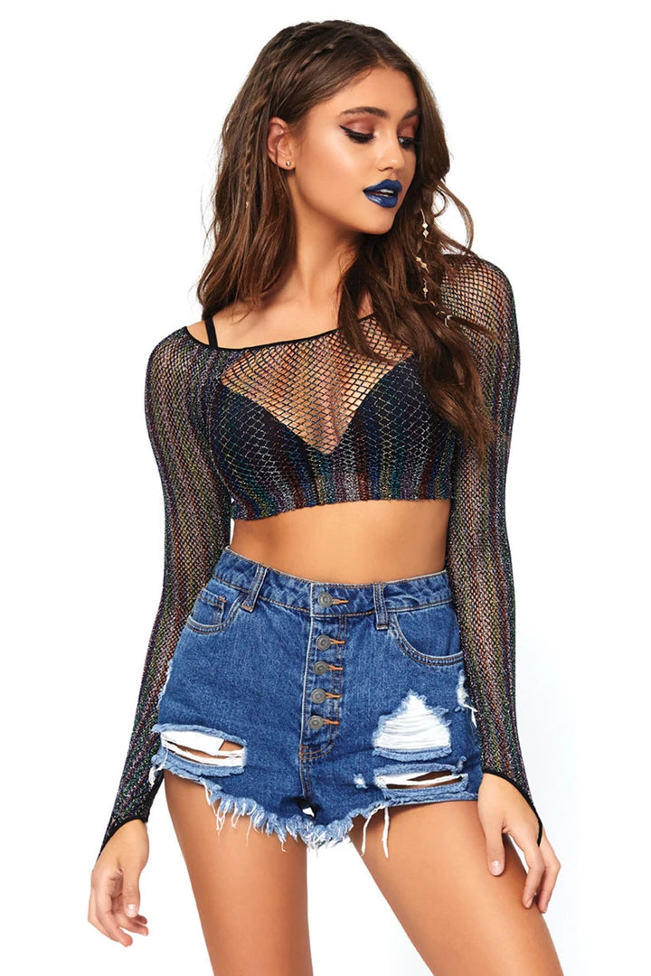 Leg Avenue Rainbow Net Crop Top Clothing 1 Leg Avenue Rainbow Net Crop Top Clothing