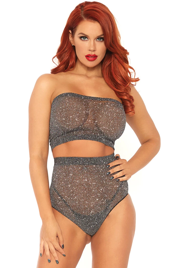 Leg Avenue Metallic Bandeau Top And Panty 2 Leg Avenue Metallic Bandeau Top And Panty