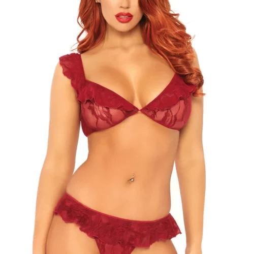 Leg Avenue Lingerie Lace Ruffle Bralette And Thong