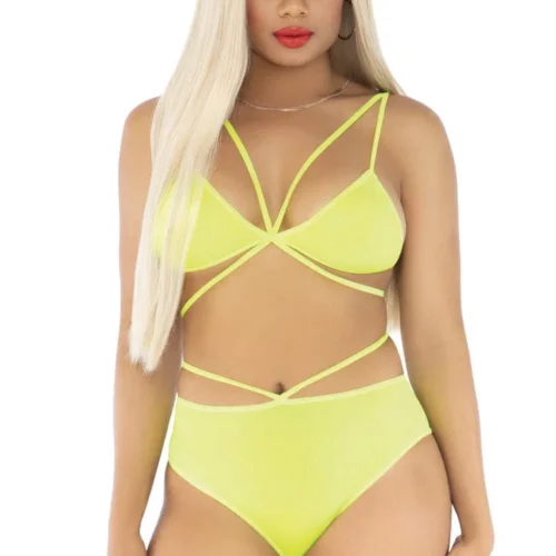 Leg Avenue Lingerie Neon Cage Strap Bra And Panty Set
