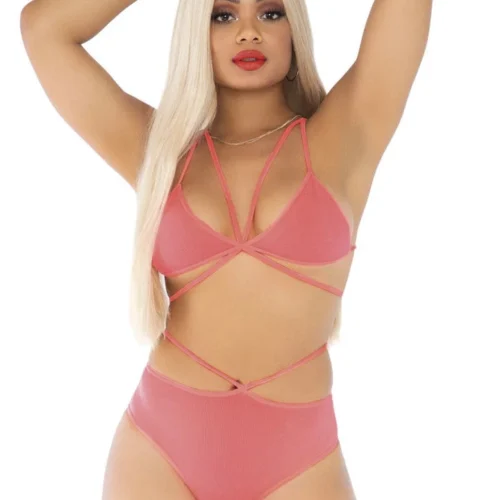 Leg Avenue Lingerie Neon Cage Strap Bra And Panty Set