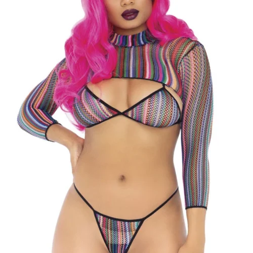 Leg Avenue Colorful Fishnet Bikini And Crop Top Set