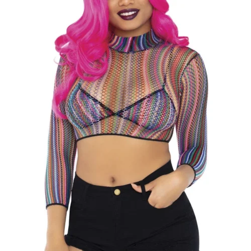 Leg Avenue Colorful Fishnet Bikini And Crop Top Set
