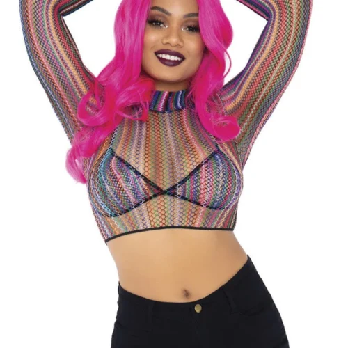 Leg Avenue Colorful Fishnet Bikini And Crop Top Set