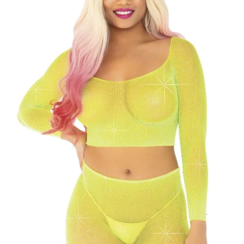 Leg Avenue Rhinestone Fishnet Top And Bike Shorts