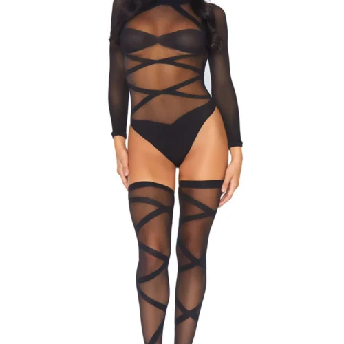Leg Avenue Lingerie Wrap Around Bodysuit And Thigh Highs