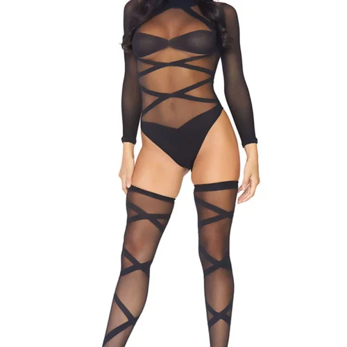 Leg Avenue Lingerie Wrap Around Bodysuit And Thigh Highs