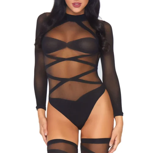 Leg Avenue Lingerie Wrap Around Bodysuit And Thigh Highs
