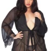 Leg Avenue Plus Size Sheer Robe With Eyelash Lace