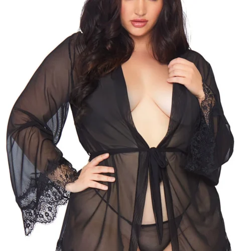 Leg Avenue Plus Size Sheer Robe With Eyelash Lace