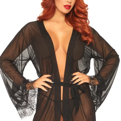 Leg Avenue Sheer Robe With Eyelash Lace