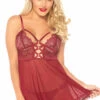 Leg Avenue Lace Up Mesh Babydoll Set Lingerie