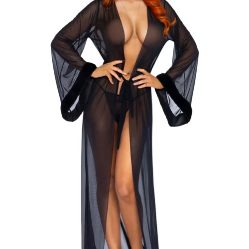 Leg Avenue Long Fur Trimmed Robe Lingerie