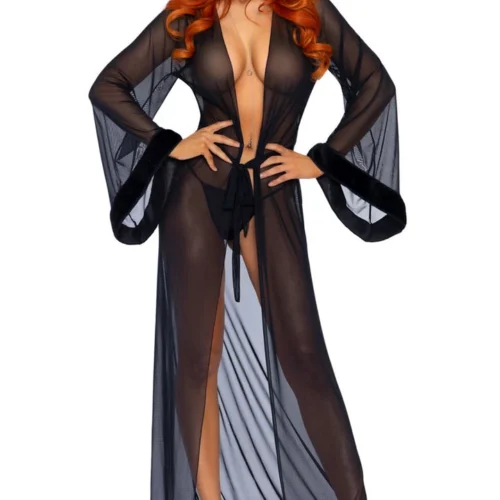 Leg Avenue Long Fur Trimmed Robe Lingerie