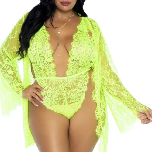Leg Avenue Plus Size Lace Teddy And Robe Set