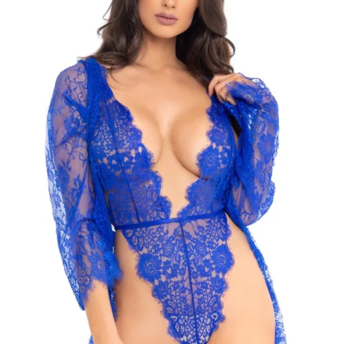 Leg Avenue Teddy Lingerie Lace Teddy And Robe Set