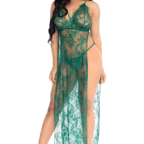 Leg Avenue Lingerie Dual Slit Lace Gown And Panty