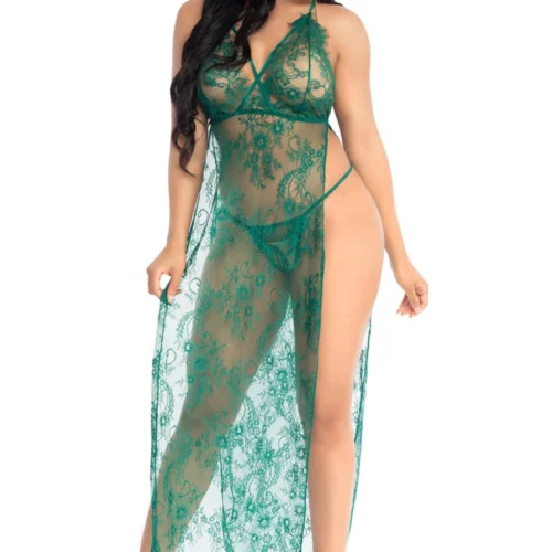 Leg Avenue Lingerie Dual Slit Lace Gown And Panty