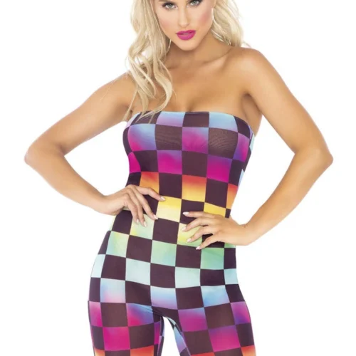 Leg Avenue Lingerie Rainbow Checkerboard Strapless Romper