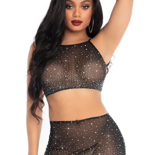 Leg Avenue Rhinestone Crop Top And Skirt Bra Sets