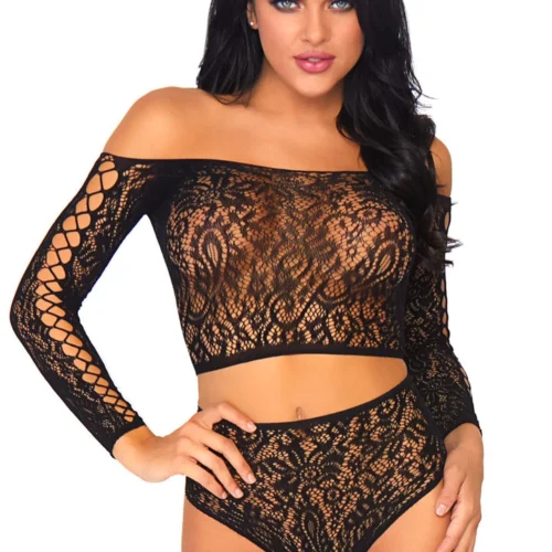Leg Avenue Seamless Patterned Crop Top And Panty