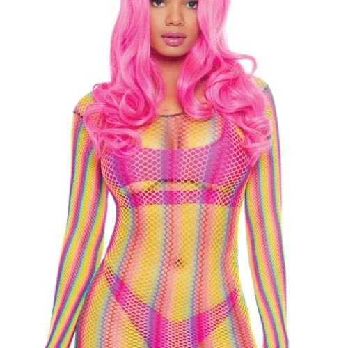 Leg Avenue Long Sleeve Rainbow Fishnet Mini Dress