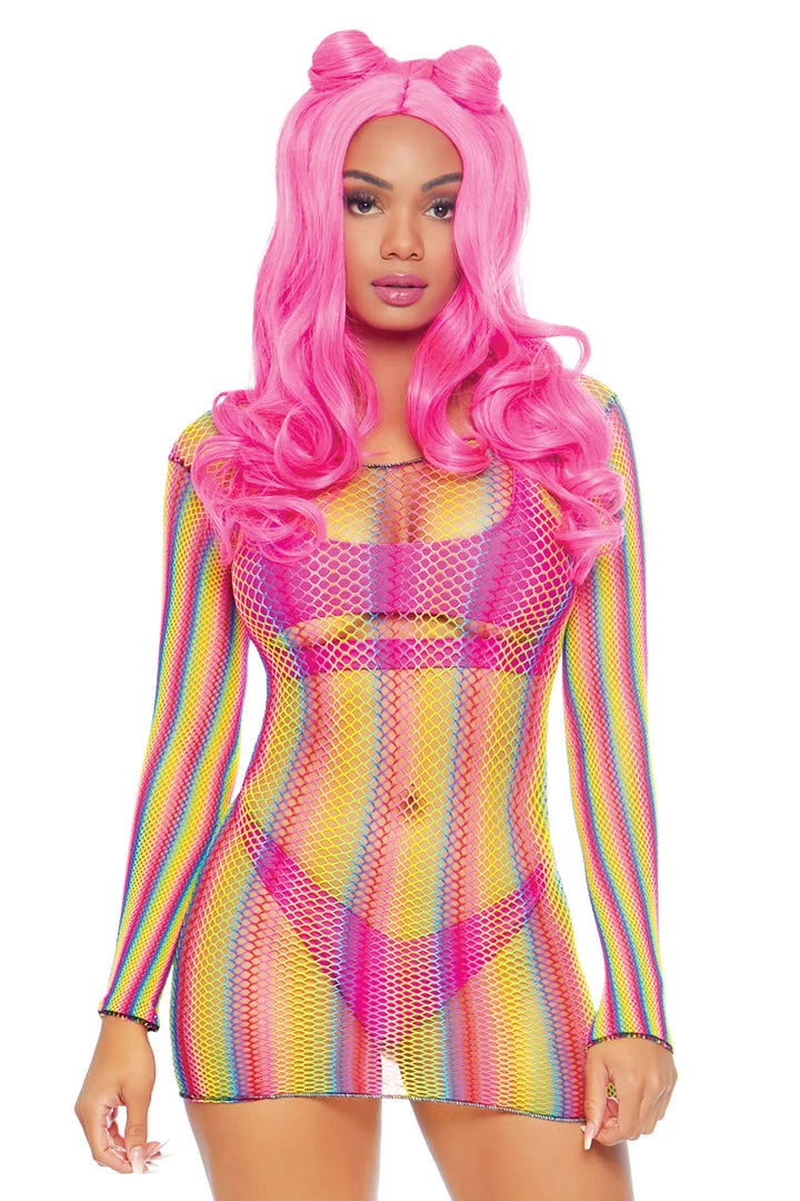 Leg Avenue Long Sleeve Rainbow Fishnet Mini Dress 2 Leg Avenue Long Sleeve Rainbow Fishnet Mini Dress