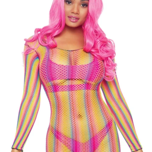 Leg Avenue Long Sleeve Rainbow Fishnet Mini Dress 10 Leg Avenue Long Sleeve Rainbow Fishnet Mini Dress