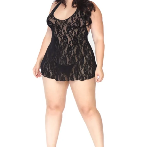 Leg Avenue Plus Size Rose Lace Halter Chemise