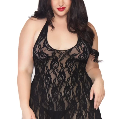 Leg Avenue Plus Size Rose Lace Halter Chemise