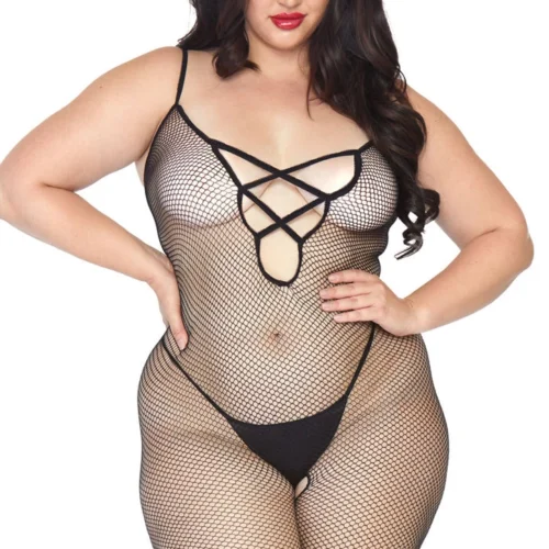 Leg Avenue Plus Size Criss Cross Fishnet Bodystocking