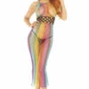 Leg Avenue Rainbow Fishnet Halter Dress