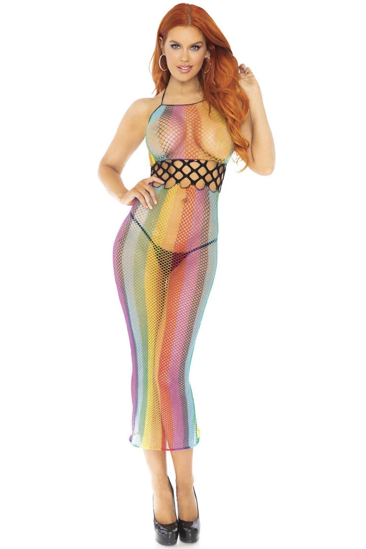 Leg Avenue Rainbow Fishnet Halter Dress 1 Leg Avenue Rainbow Fishnet Halter Dress