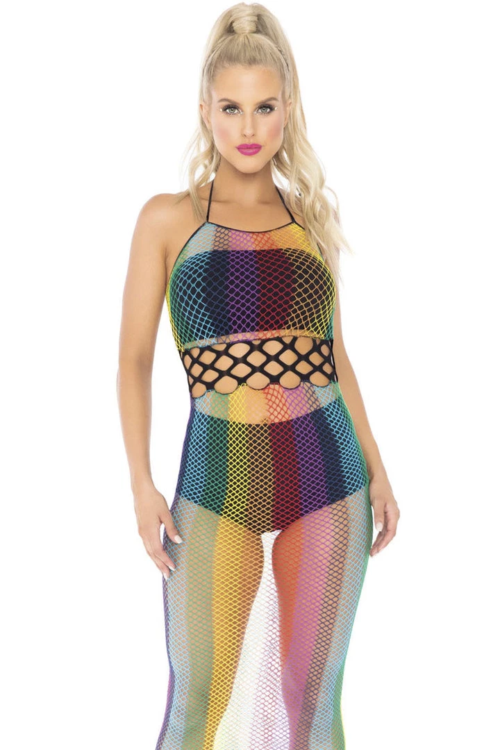 Leg Avenue Rainbow Fishnet Halter Dress 5 Leg Avenue Rainbow Fishnet Halter Dress