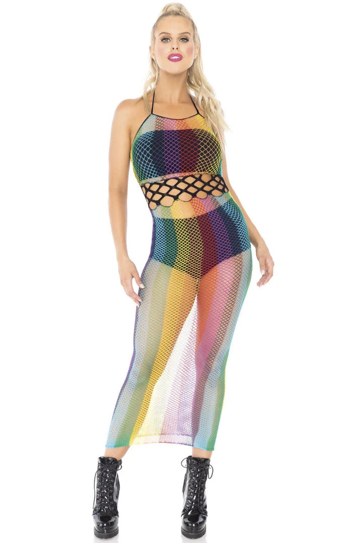 Leg Avenue Rainbow Fishnet Halter Dress 7 Leg Avenue Rainbow Fishnet Halter Dress