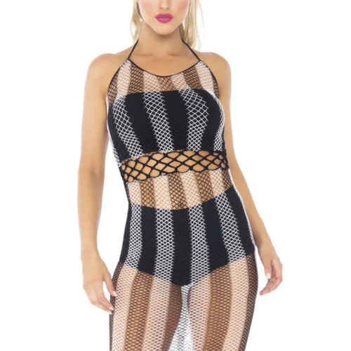 Leg Avenue Lingerie Striped Fishnet Halter Dress