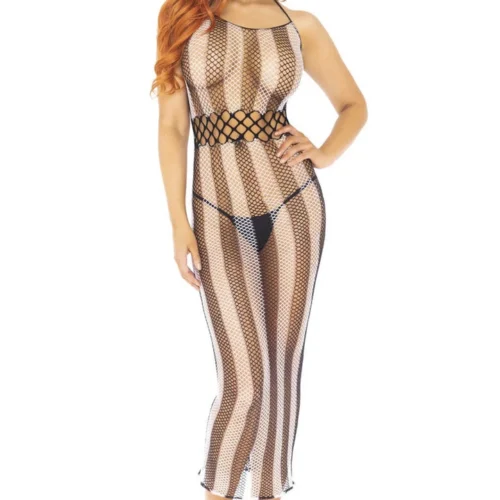 Leg Avenue Lingerie Striped Fishnet Halter Dress
