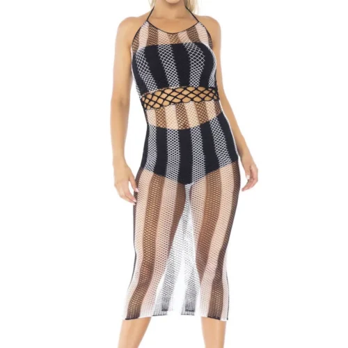 Leg Avenue Lingerie Striped Fishnet Halter Dress