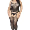 Leg Avenue Plus Size Jacquard Net Suspender Bodystocking