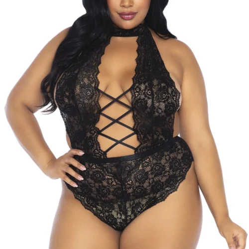 Leg Avenue Plus Size Floral Lace Crotchless Teddy