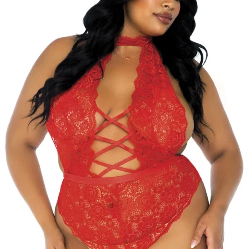 Leg Avenue Plus Size Floral Lace Crotchless Teddy