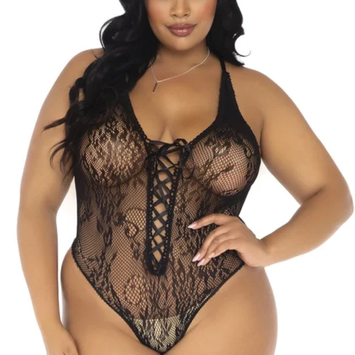 Leg Avenue Plus Size Lingerie Plus Size Floral Lace Thong Teddy