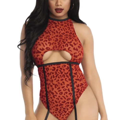 Leg Avenue Lingerie Velvet Leopard Garter Teddy