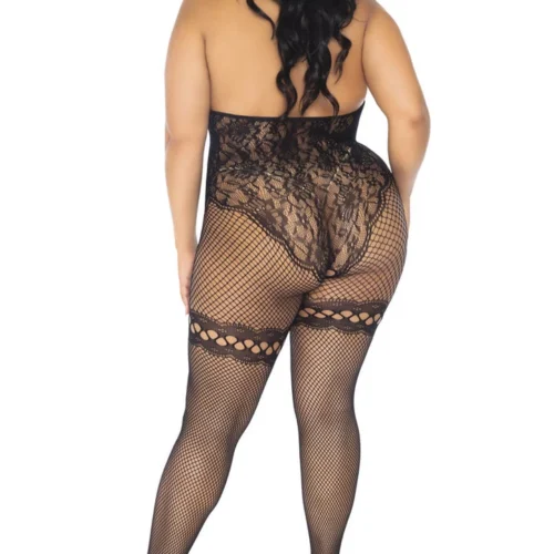Leg Avenue Plus Size Fishnet Cupless Halter Bodystocking